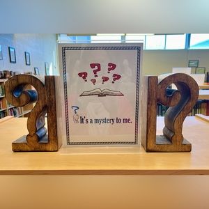 Bookends Question Marks Mystery Solid Wood Excellent Condition